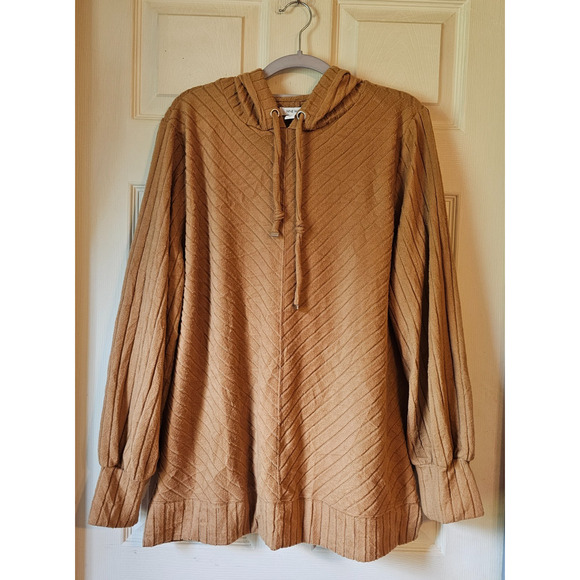 Nine West Brown Hooded Sweater Tunic Top Long Sleeve Ribbed Pullover Women’s XL - Picture 2 of 11